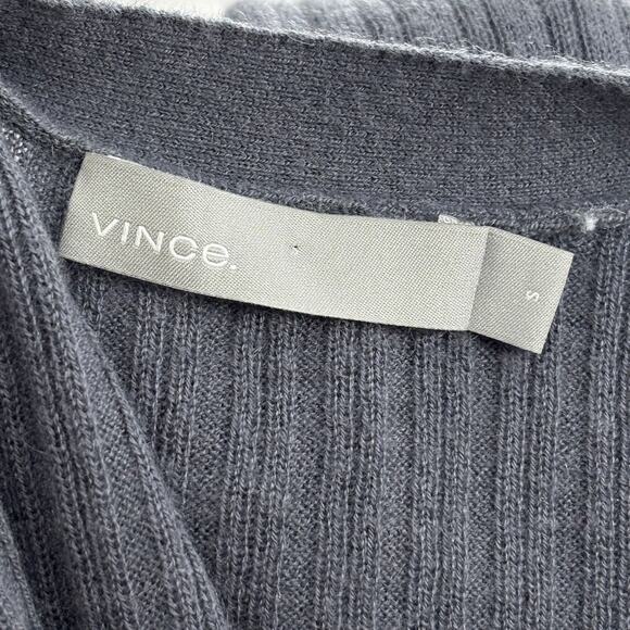 Vince Shadow Gray Cashmere Ribbed Duster Longline Midi Cardigan Sweater - Picture 10 of 12